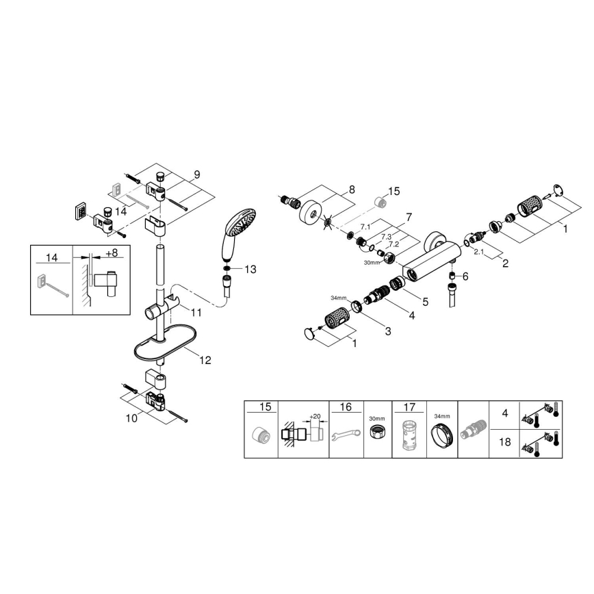 GROHE 34853001 - dušikomplekt termostaatsegistiga PRECISION FEEL+ 90 cm läikiv kroom