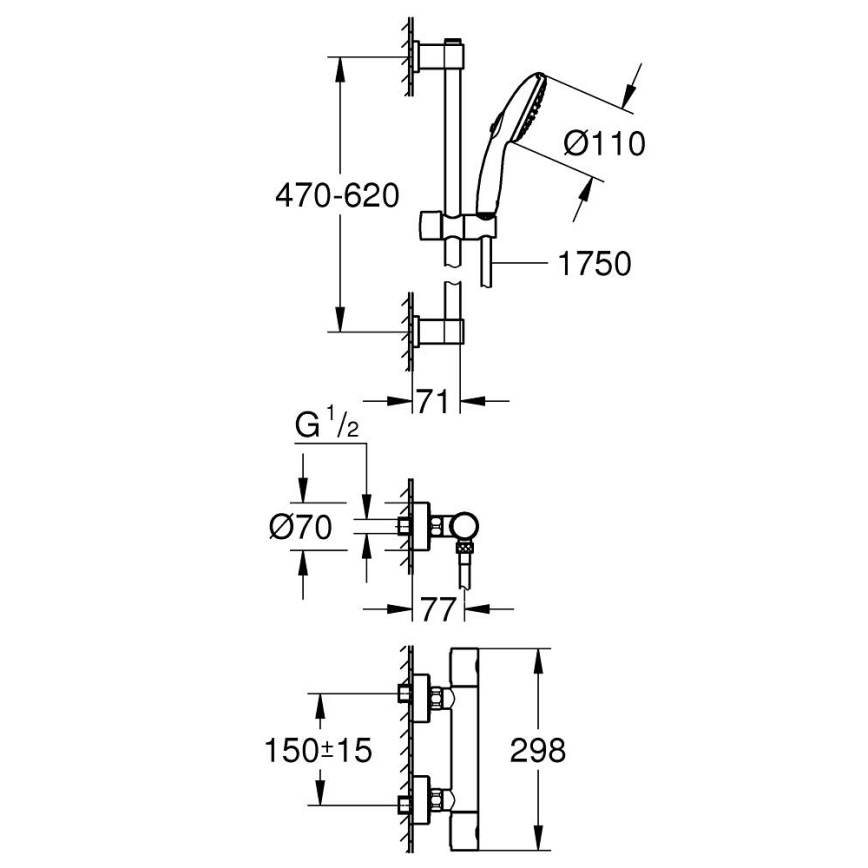 GROHE 34856000 - Dušikomplekt termostaatsegistiga PRECISION GET 600 mm läikiv kroom