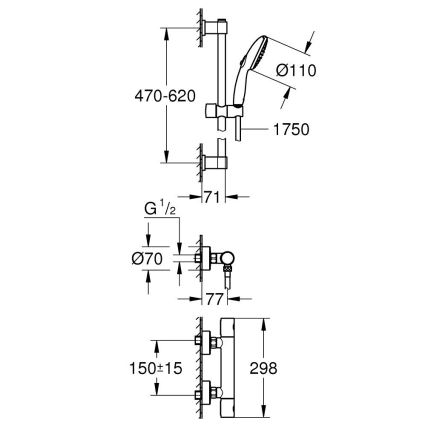 GROHE 34856000 - Termostaatne dušisegisti PRECISION GET, 600 mm, kroomitud