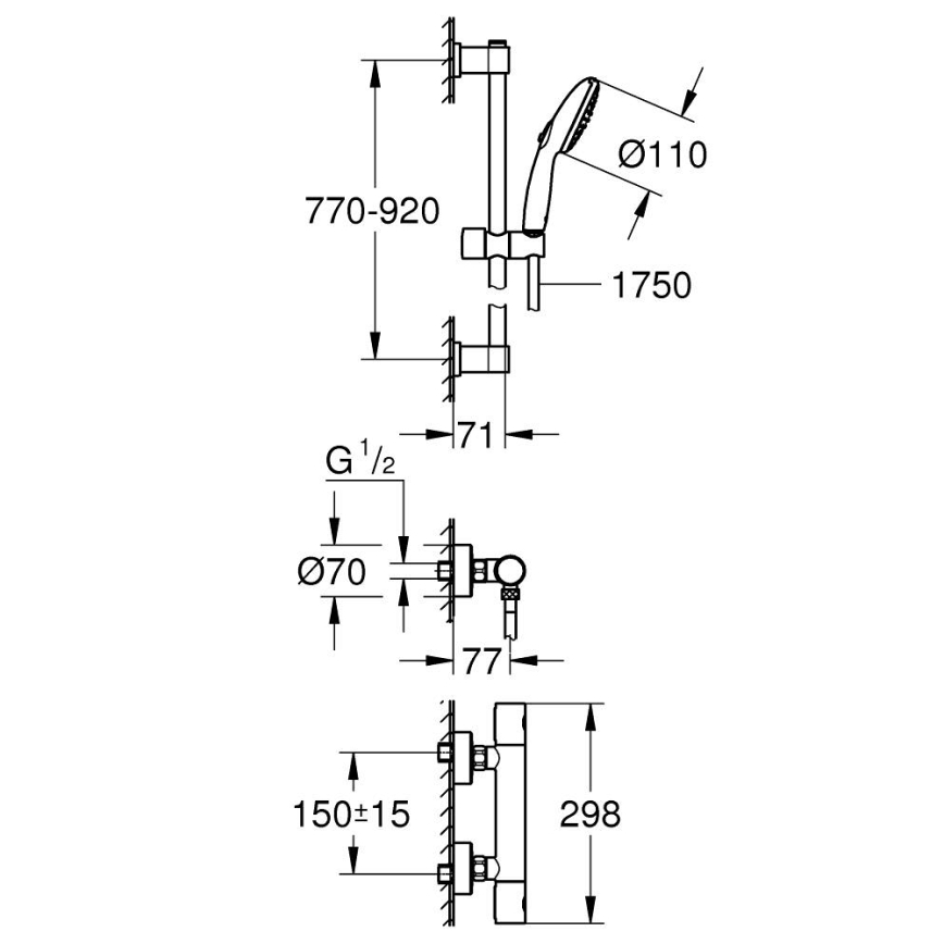 GROHE 34857000 - Dušikomplekt termostaatsegistiga PRECISION GET 12” läikiv kroom