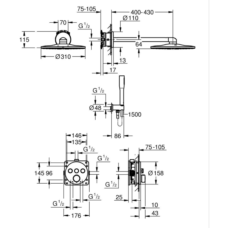 GROHE 34874000 - PRECISION SMARTCONTROL 310 mm dušisüsteem, läikiv kroom