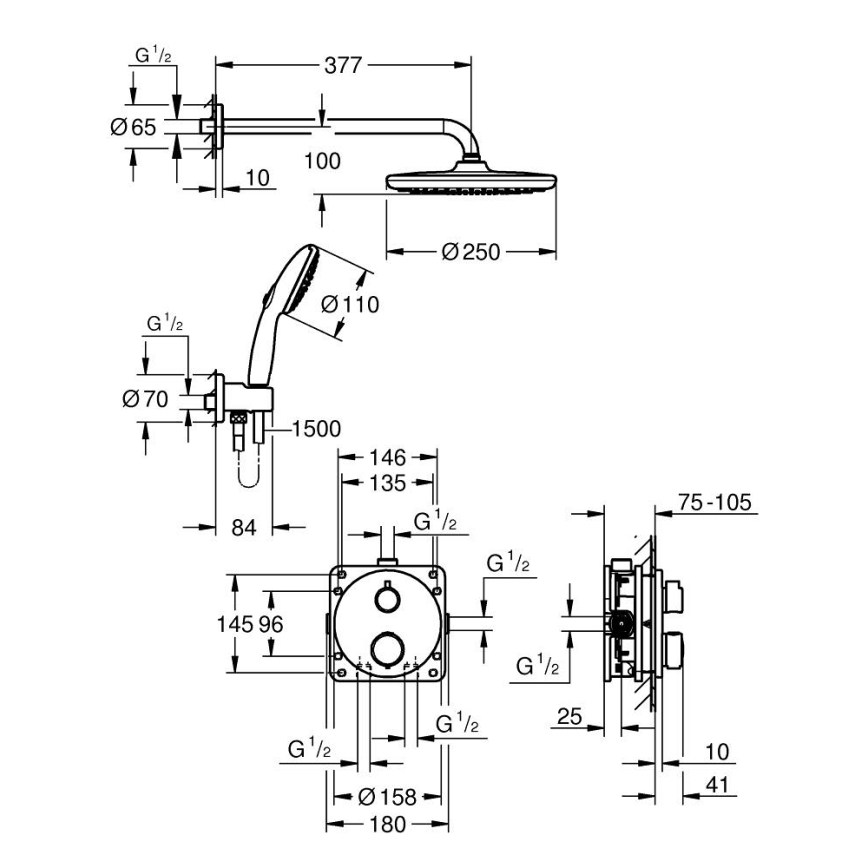 GROHE 34883000 - Dušisüsteem PRECISION VITALIO START 250 poleeritud kroom