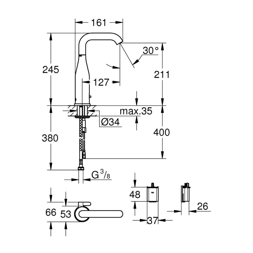 GROHE 36445000 - infrapuna-elektrooniline valamusegisti ESSENCE E, läikiv kroom