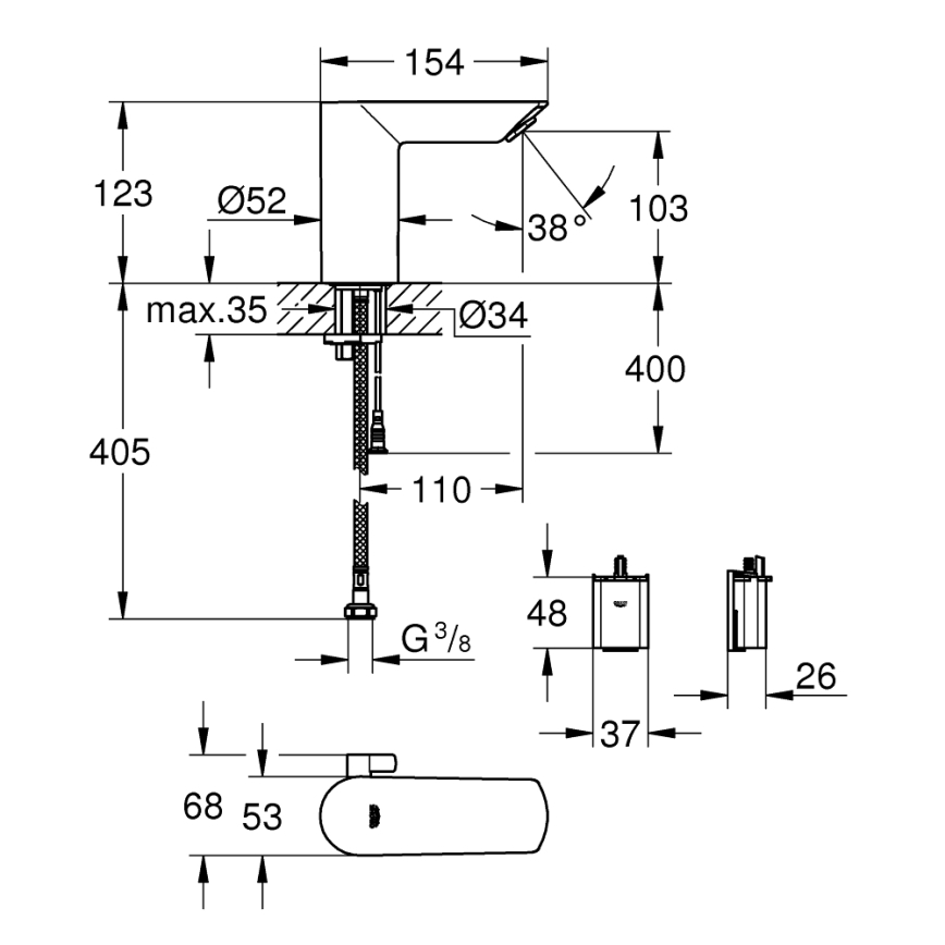 GROHE 36451000 - Elektroniline valamu segisti BAU COSMOPOLITAN E, läikiv kroom