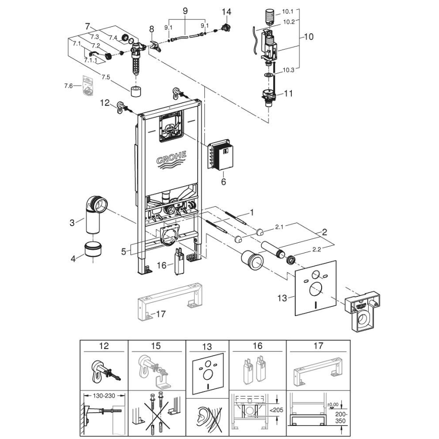 GROHE 36509SH0 - 4-ühes komplekt RAPID SLX 1,13 m roostevaba teras