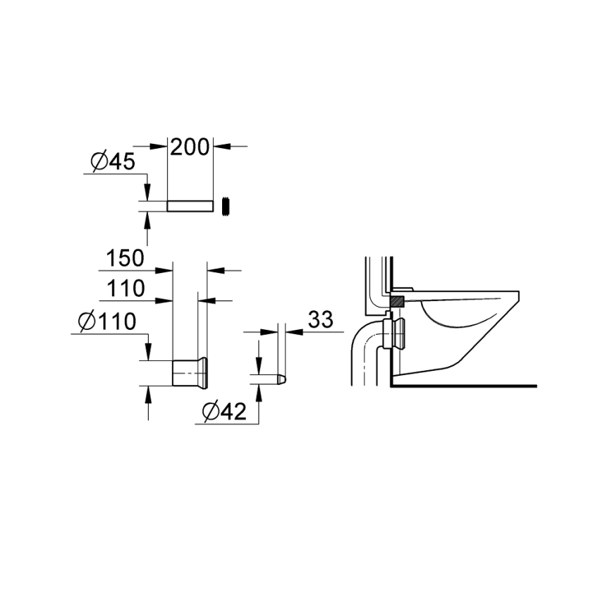 GROHE 37104K00 - WC vee- ja äravoolukomplekt, must