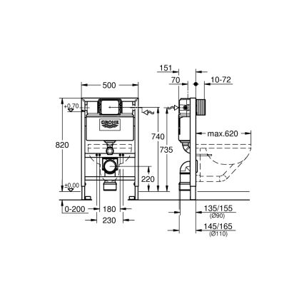 GROHE 38526000 - WC-moodul RAPID SL 0,82 m valge