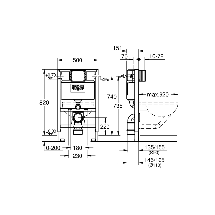 GROHE 38526000 - WC-moodul RAPID SL 0,82 m valge