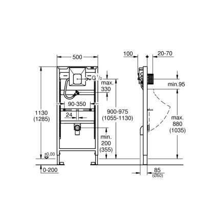 GROHE 38786001 - Pissuaari moodul RAPID SL 1,13 m ja 1,30 m