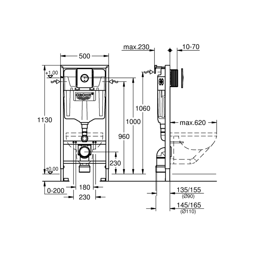 GROHE 38860000 - 3-ühes komplekt RAPID SL 1,13 m