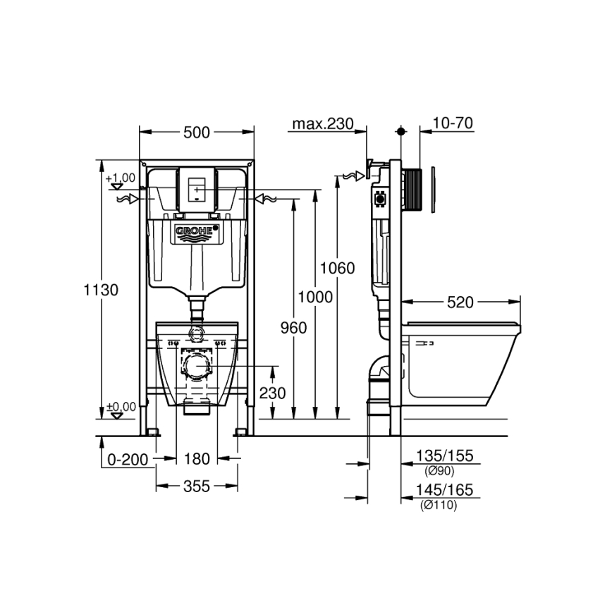 GROHE 39186000 - 4‑ühes komplekt keraamikaga SOLIDO COMPACT 1,13 m
