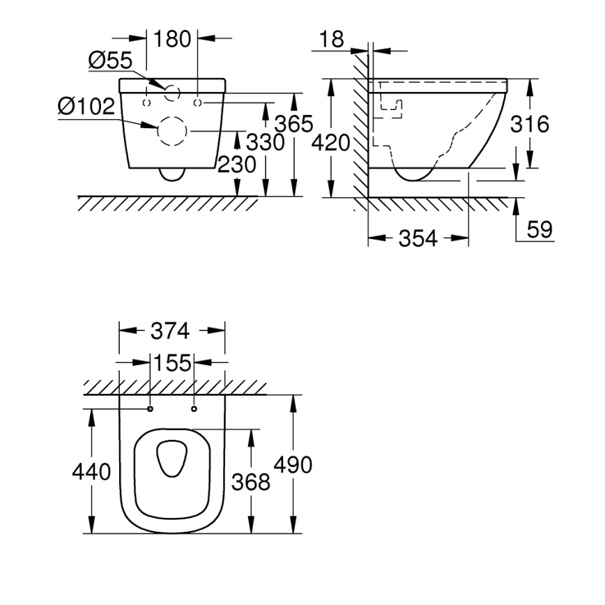 GROHE 39206000 - Seinapealne WC EURO CERAMIC 49 cm keraamika/valge