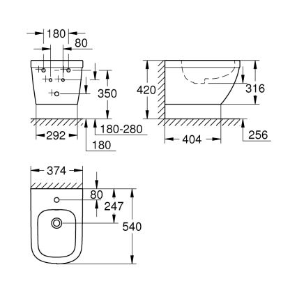 GROHE 39208000 - Seinale paigaldatav bidee EURO CERAMIC 540 × 375 mm, keraamika/valge