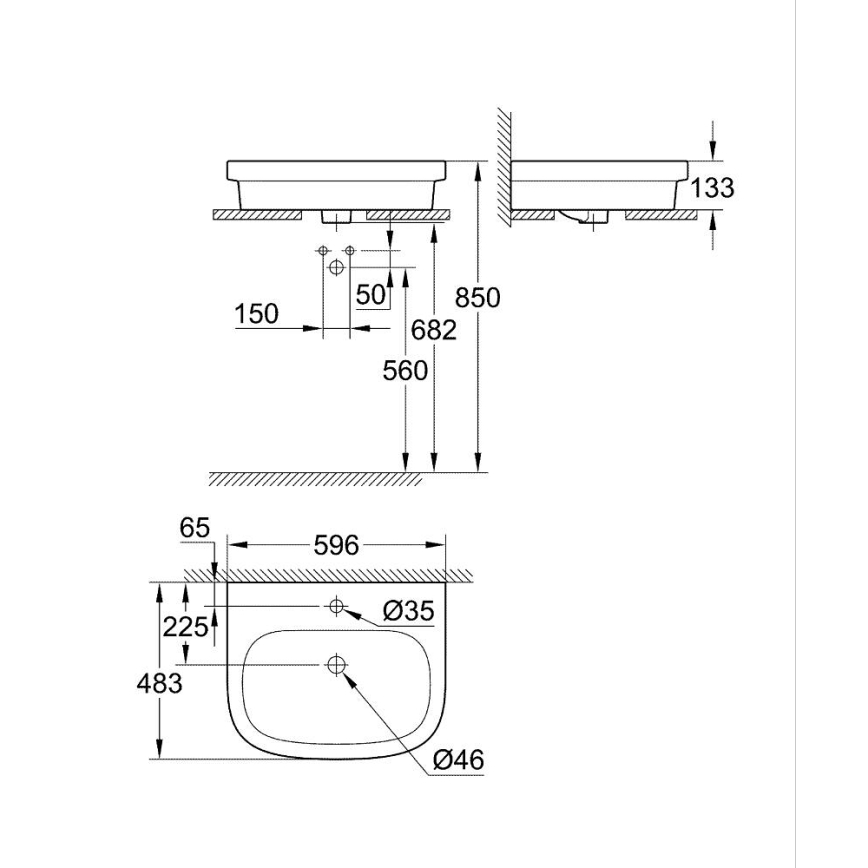 GROHE 39337000 - EURO CERAMIC valamu tööpinnale 600 × 480 mm, keraamika/valge
