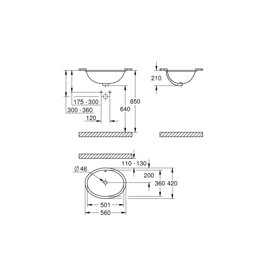 GROHE 39423000 - Süvistatav valamu BAU CERAMIC 560 × 420 mm keraamika/valge