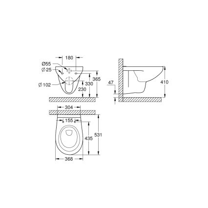 GROHE 39427000 - Seinale kinnitatav WC BAU CERAMIC 368 x 531 mm keraamika/valge