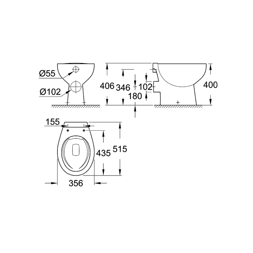 GROHE 39430000 - Põrandale paigaldatav WC BAU CERAMIC 515 x 356 x 406 mm keraamika/valge