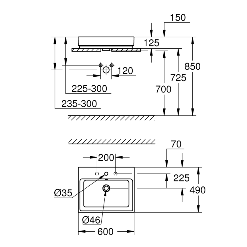 GROHE 3947700H - CUBE CERAMIC valamu 600 × 490 mm keraamika/valge