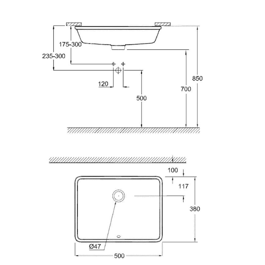 GROHE 3948000H - CUBE CERAMIC valamu 492 × 370 mm keraamika/valge