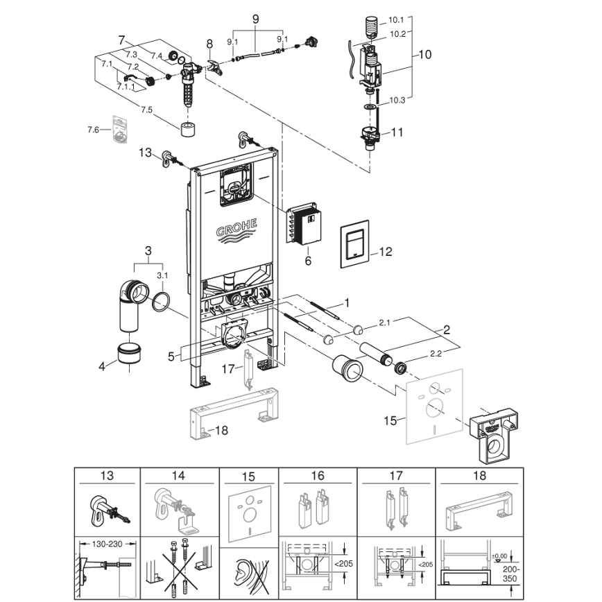GROHE 39603000 - 3-ühes komplekt WC RAPID SLX 1,13 m läikiv kroom