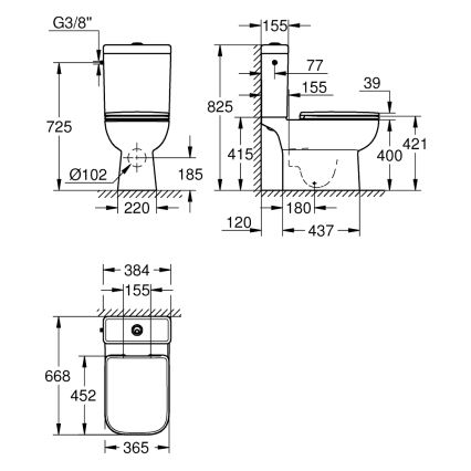 GROHE 39814000 - START EDGE WC-kombikomplekt, 825 × 557 × 384 mm, keraamika/durovalge