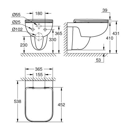 GROHE 39815000 - seinale riputatav WC START EDGE 53,8 x 36,5 cm DuroWhite