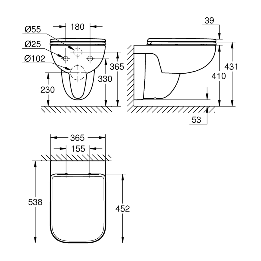 GROHE 39815000 - seinale riputatav WC START EDGE 53,8 x 36,5 cm DuroWhite