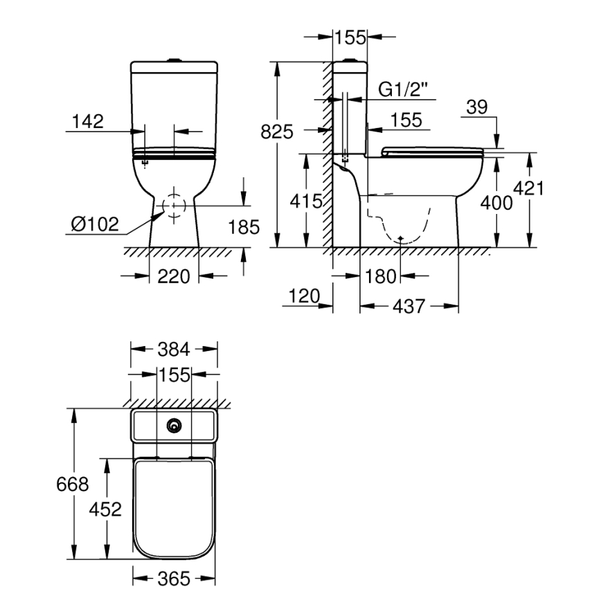 GROHE 39951000 - START EDGE kombineeritud WC 384 × 668 mm, keraamika/valge