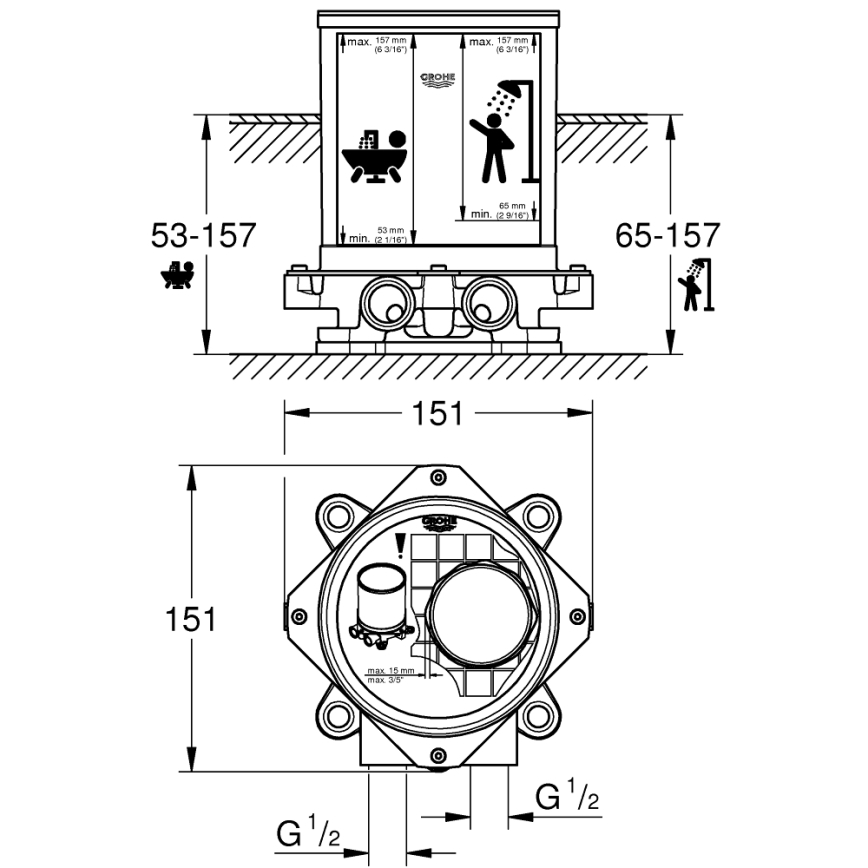 GROHE 45984001 - sisseehituskomplekt DN 15, messingust