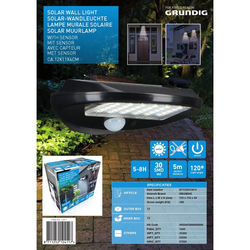 Grundig - KOMPLEKT 2x LED Päikesepaneeliga seinavalgusti koos anduriga LED/3,2V