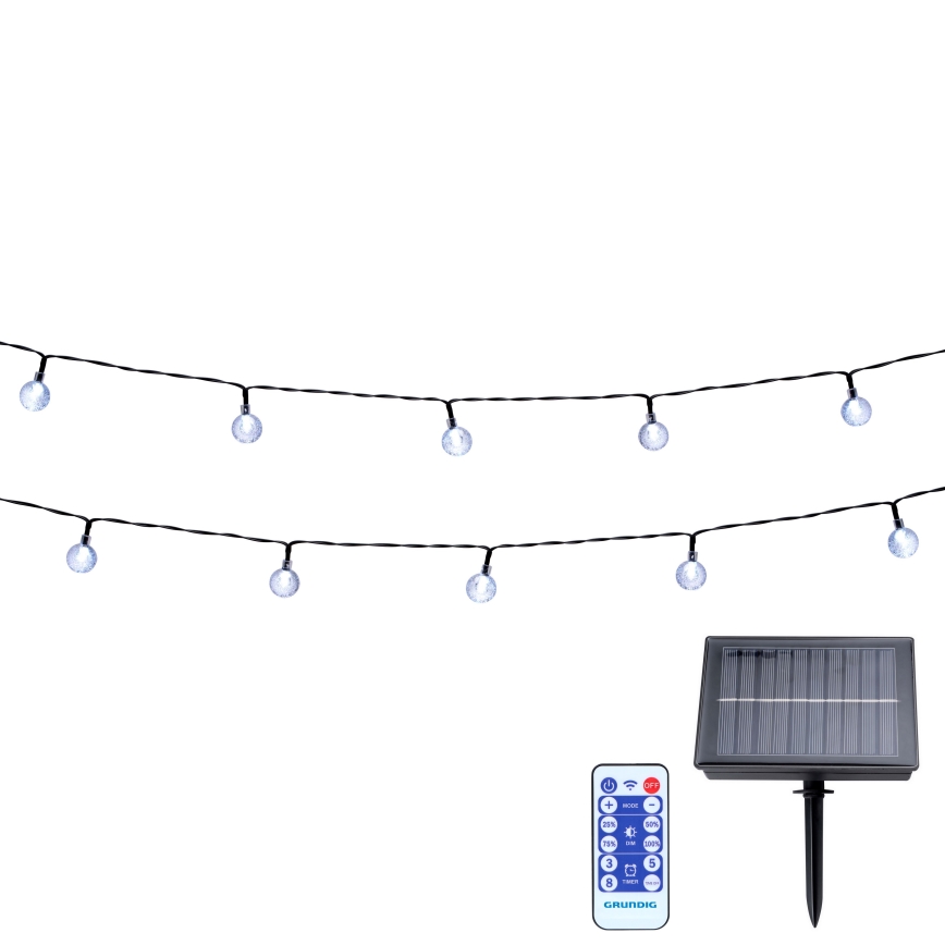 Grundig - LED reguleeritav päikesevalguse ahel 50xLED/8 funktsiooni 9,35m soe valge 1200 mAh + puldiga