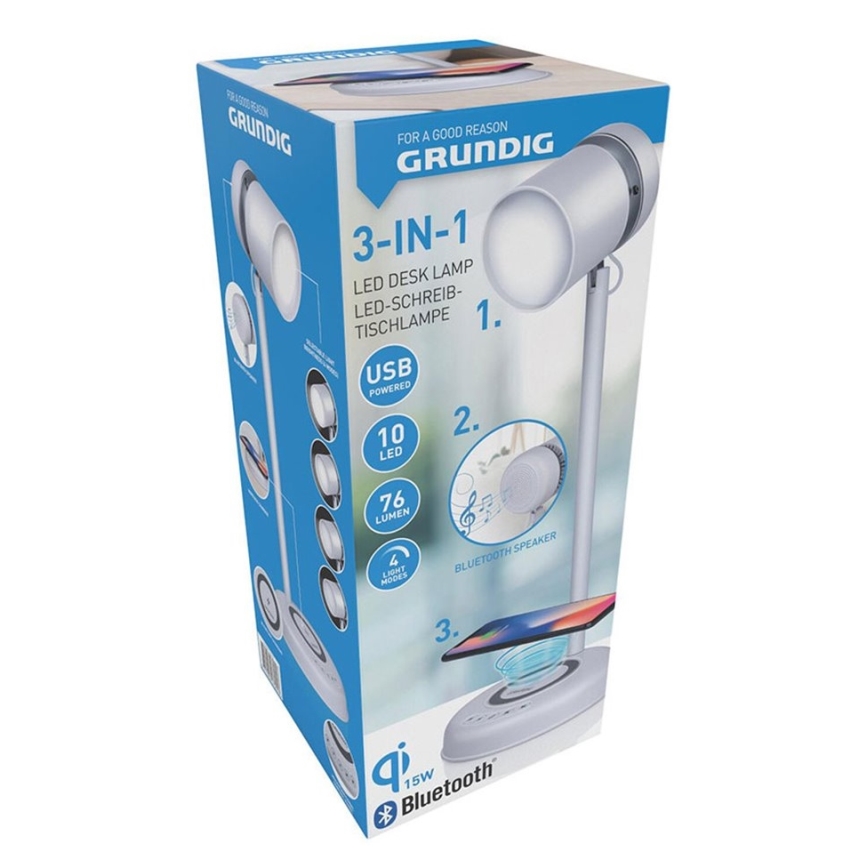 Grundig - 3-ühes LED lauavalgusti juhtmevaba laadimisega ja kõlariga LED/15W/5V