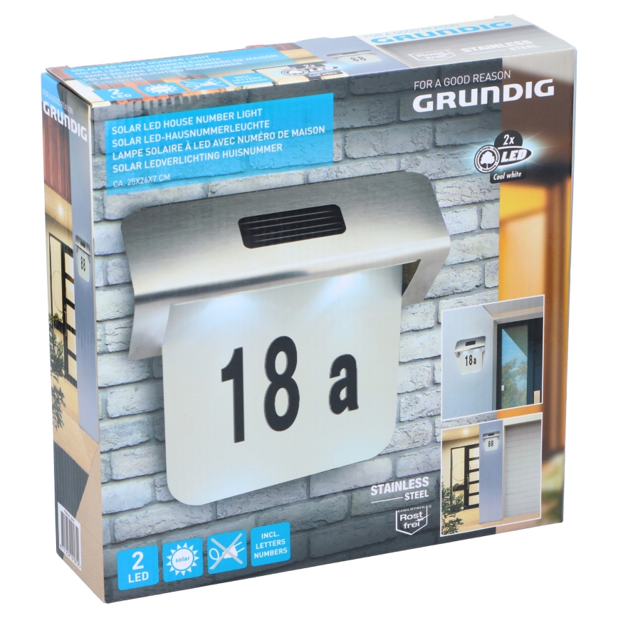 Grundig - LED Päikesepaneeliga majanumber 1,2V