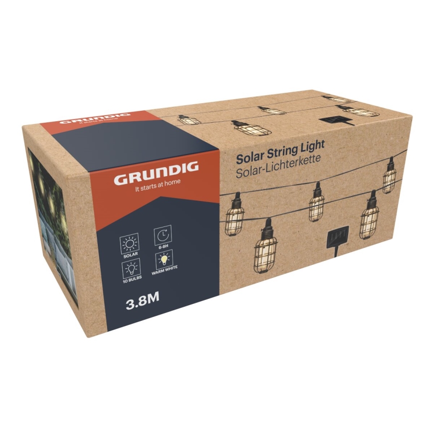 Grundig - LED päikesepaneeliga valguskett 10xLED 3,8m IP44 soe valge