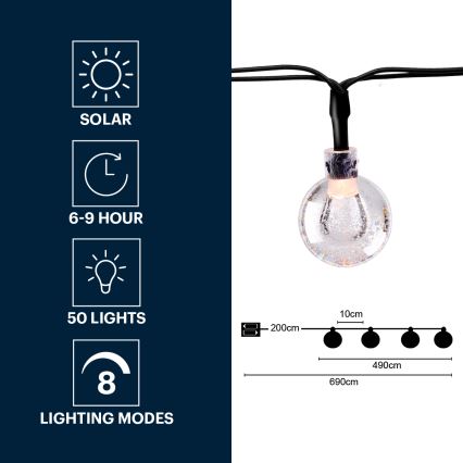 Grundig - LED päikesepaneeliga valguskett 50xLED/8 funktsiooni 6,9m soe valge