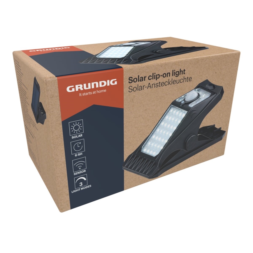 Grundig - LED päikesevalgusti liikumis- ja hämarustundlikuga CLIP-ON LED/9W/3,7V 1500 mAh IP44