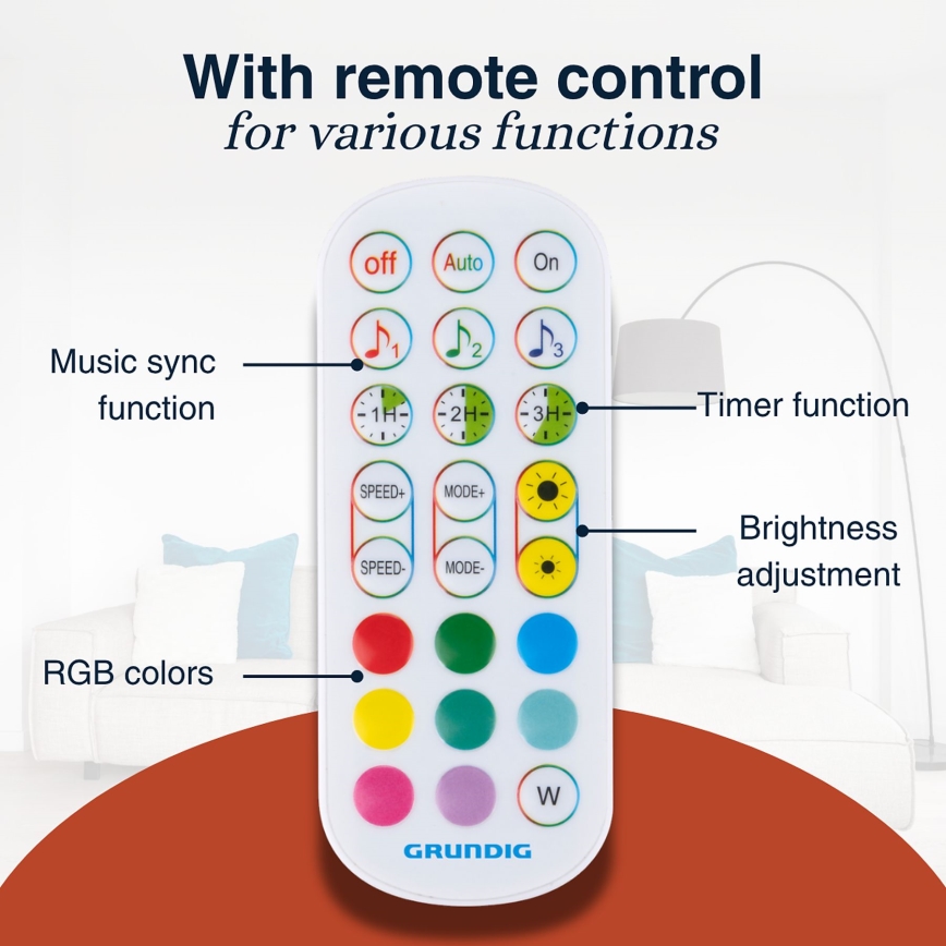 Grundig - LED RGBW hämardatav põrandalamp LED/6W/230V + kaugjuhtimispult