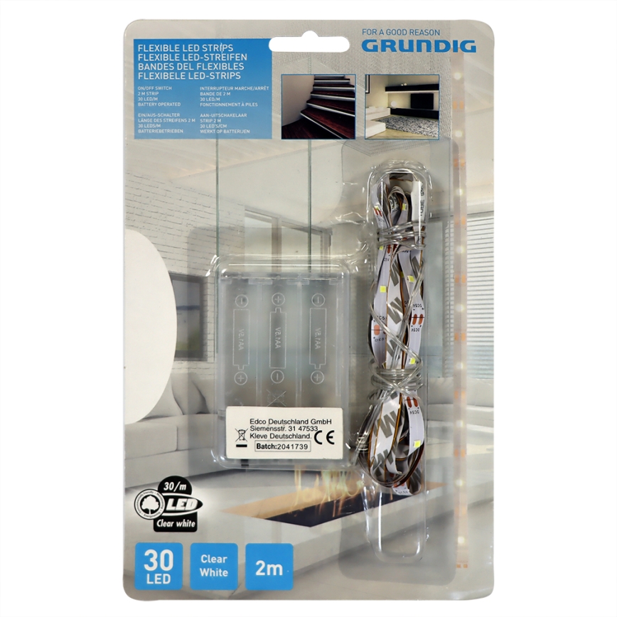 Grundig - LED Riba 2m LED/3xAA päevavalguse valge