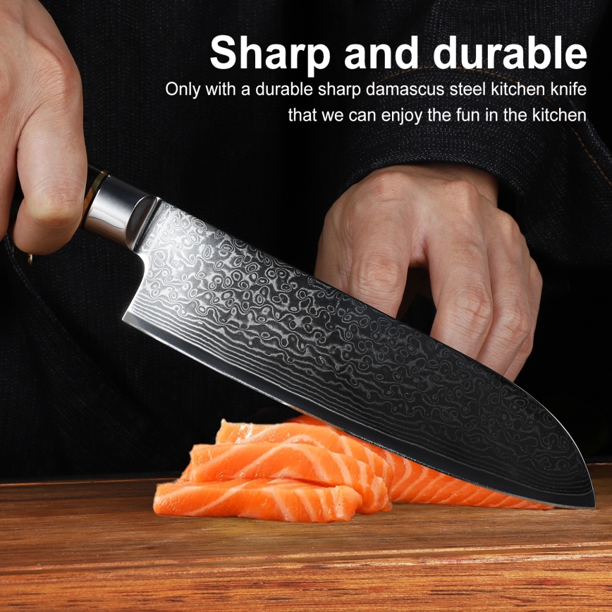 Gudaro - Damastterasest Santoku kööknuga AKIRO 7, 67-kihiline teras, tera pikkus 17,5 cm, must