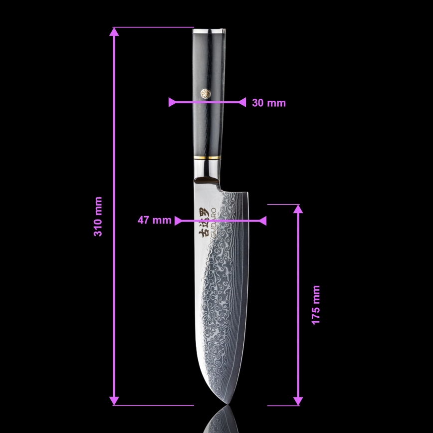 Gudaro - Damastterasest Santoku kööknuga AKIRO 7, 67-kihiline teras, tera pikkus 17,5 cm, must