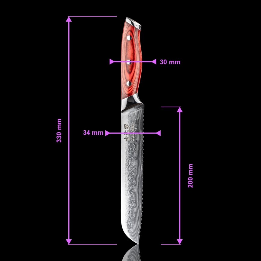 Gudaro - Damaskterasest leivanuga KENSHO 8, 67-kihiline teras, pikkus 20 cm