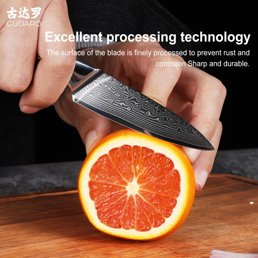 Gudaro - Damaskterasest kööginuga KENSHO 3,5, 67-kihiline teras, pikkus 9,5 cm