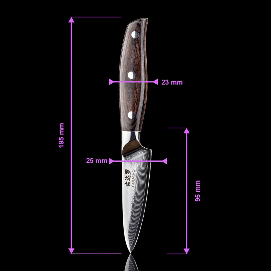 Gudaro - damaskterasest kööginuga SHIRO 3,5, 67-kihiline teras, tera pikkus 9,5 cm