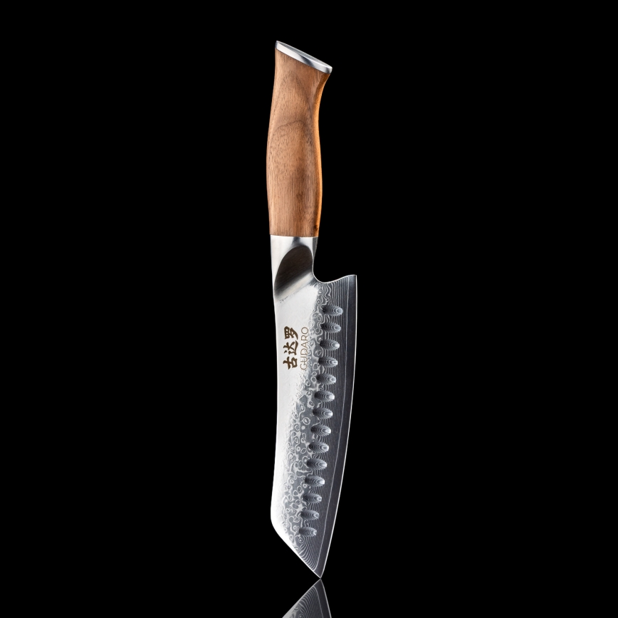 Gudaro - damastterasest Santoku kööginuga TAKUMI 7, 67-kihiline teras, tera pikkus 17,5 cm, pähklipuidust käepide