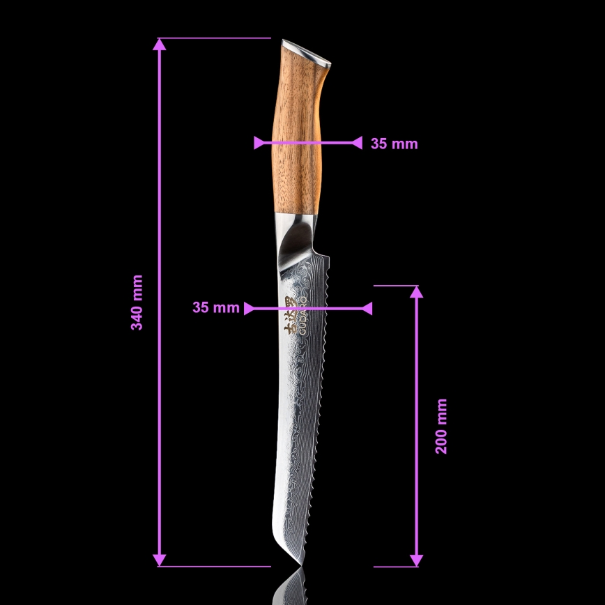 Gudaro - Damaskterasest leivanuga TAKUMI 8, 67-kihiline teras, pikkus 20 cm, pähkel