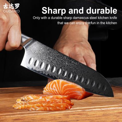 Gudaro - Damaskusest Santoku kööginuga HIKARI 7, 67 kihti terast, tera pikkus 17,5 cm