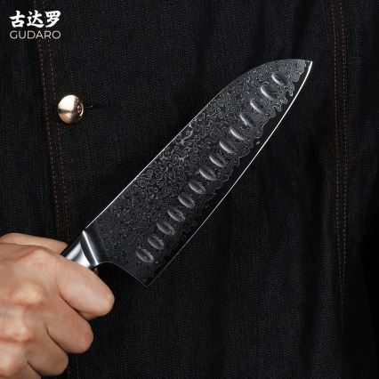 Gudaro - Damaskusest Santoku kööginuga HIKARI 7, 67 kihti terast, tera pikkus 17,5 cm