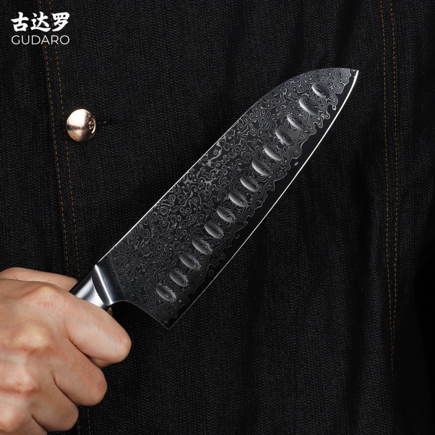 Gudaro - Damaskusest Santoku kööginuga HIKARI 7, 67 kihti terast, tera pikkus 17,5 cm