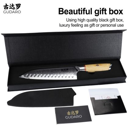 Gudaro - Damaskusest Santoku kööginuga HIKARI 7, 67 kihti terast, tera pikkus 17,5 cm