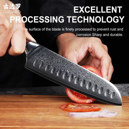 Gudaro - damastterasest Santoku kööknuga KENSHO 7, 67-kihtne teras, pikkus 17,5 cm